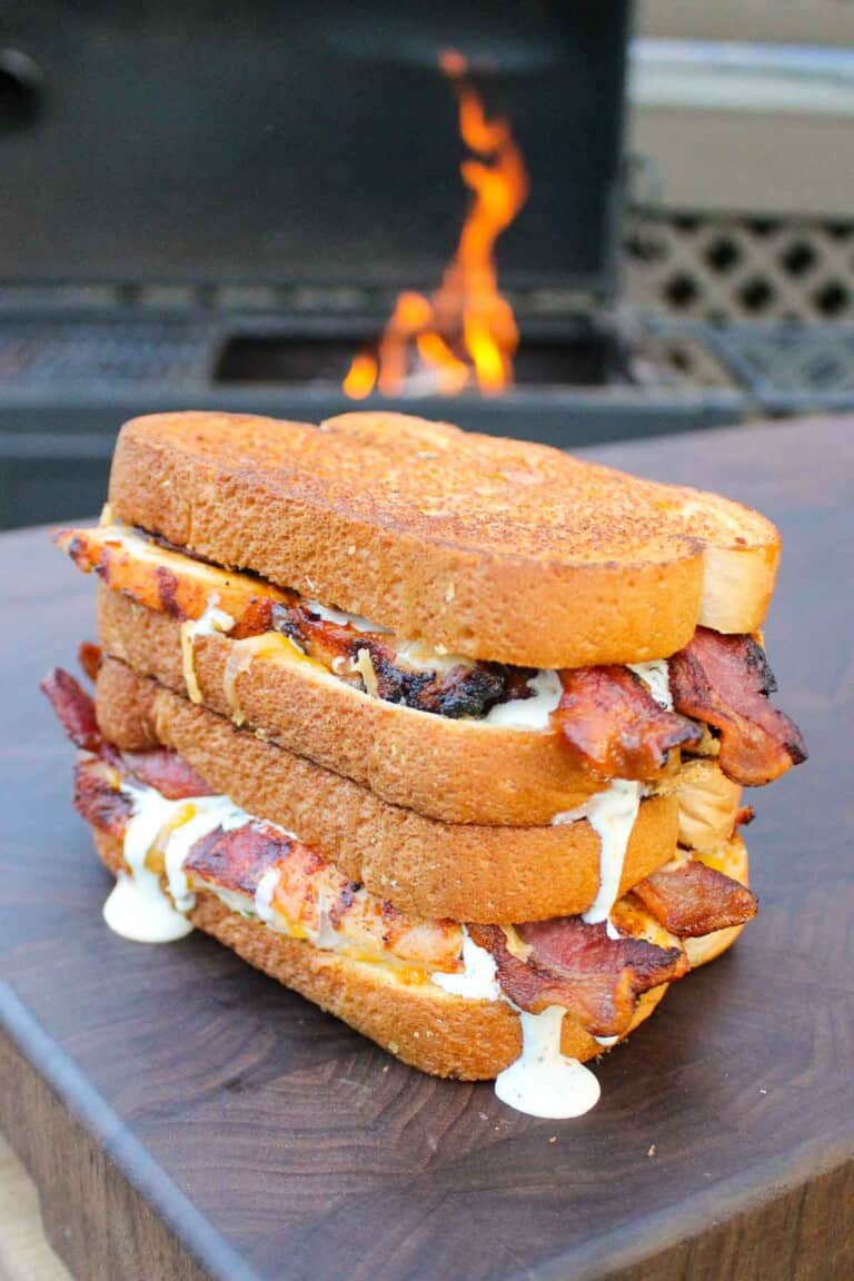 Chicken Bacon Ranch Patty Melts stacked on top of each other.