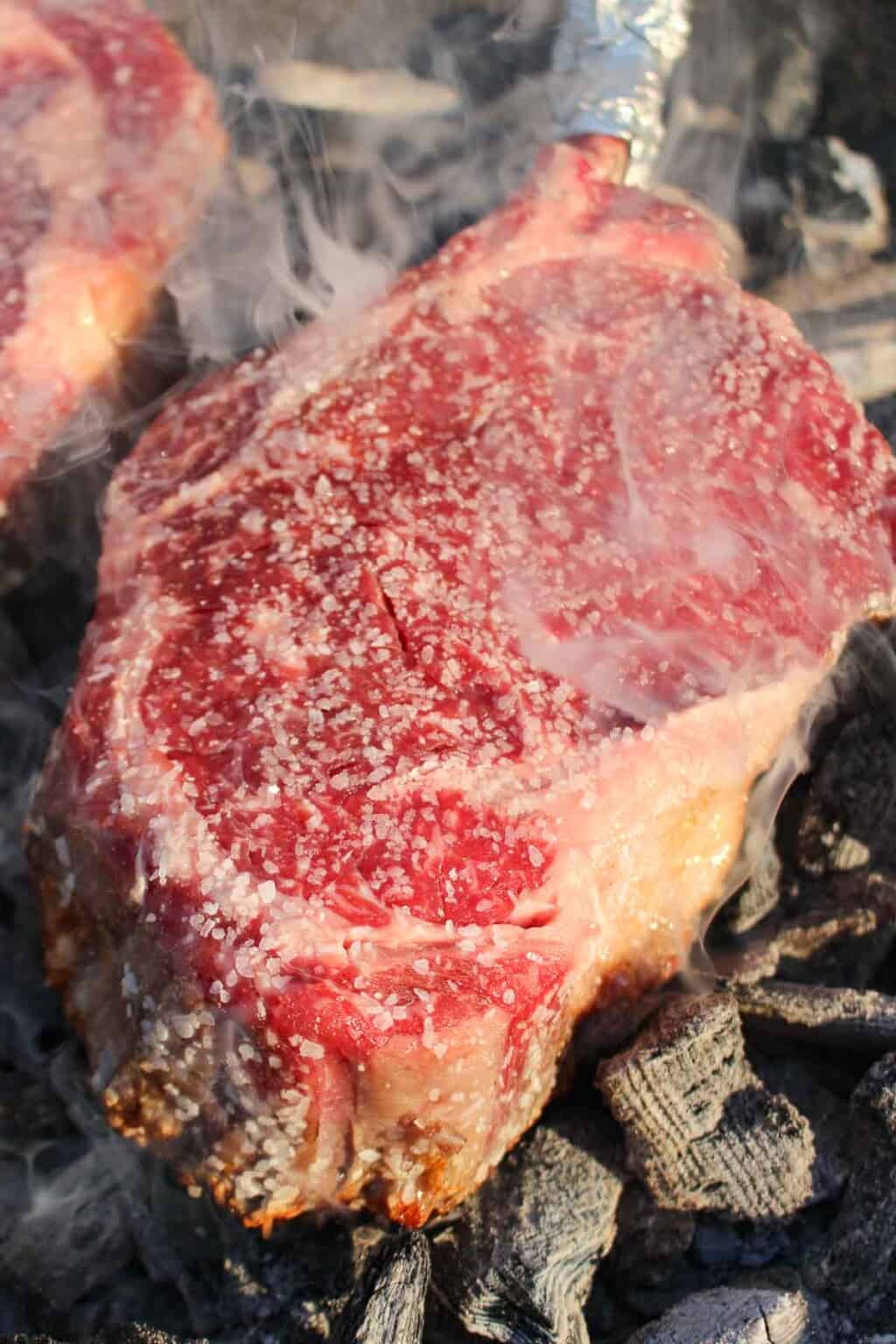Steaks on the Coals Over The Fire Cooking