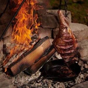 Fire roasted leg of lamb