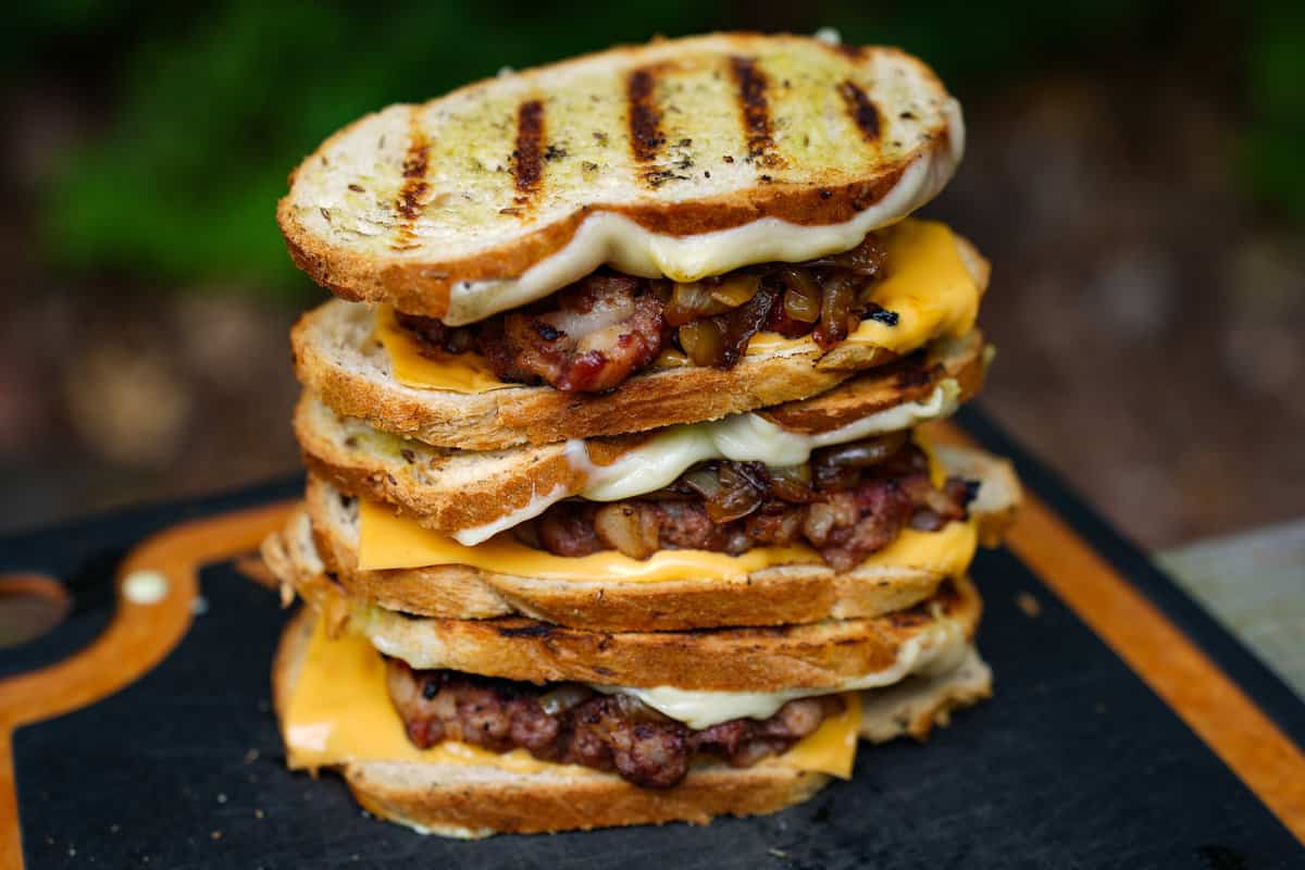 The finished bacon melts stacked on top of each other.