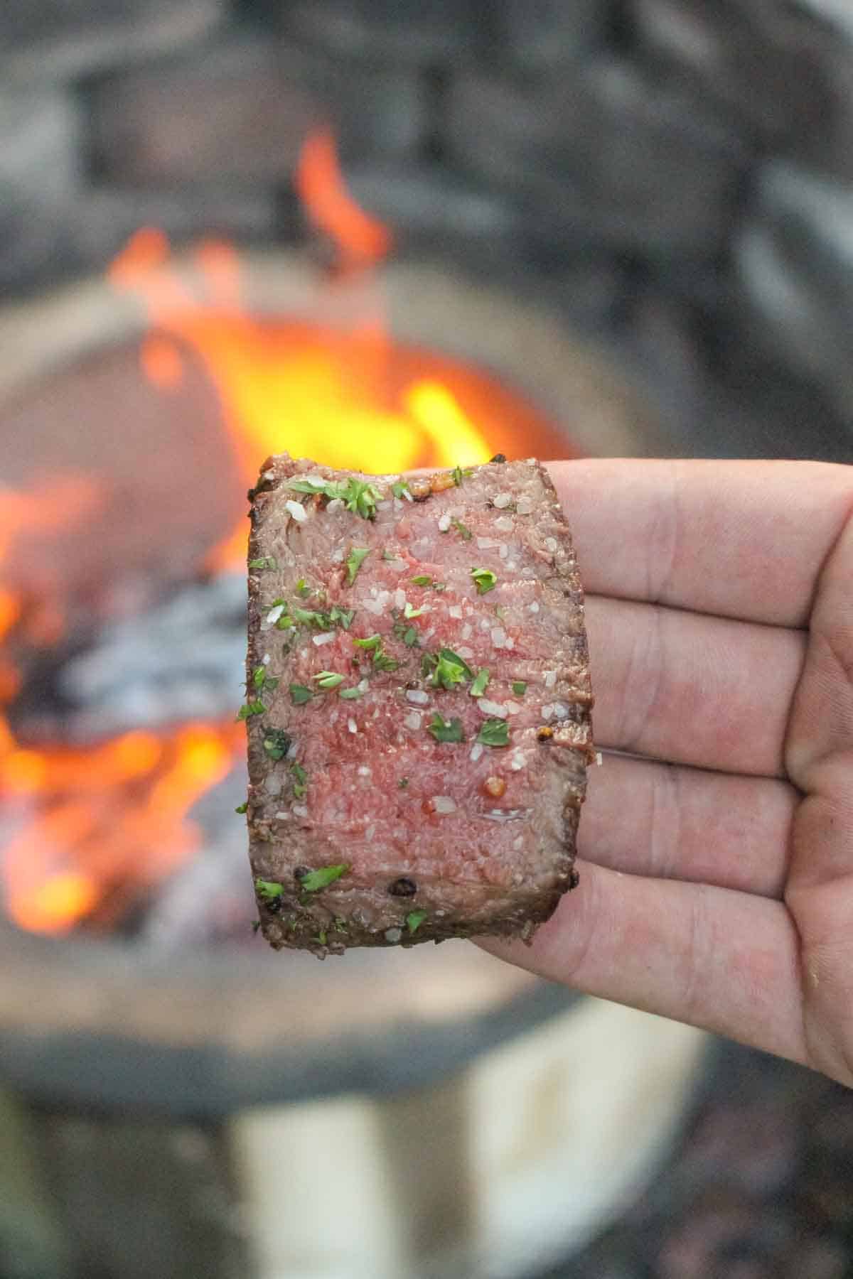 A slice of steak.