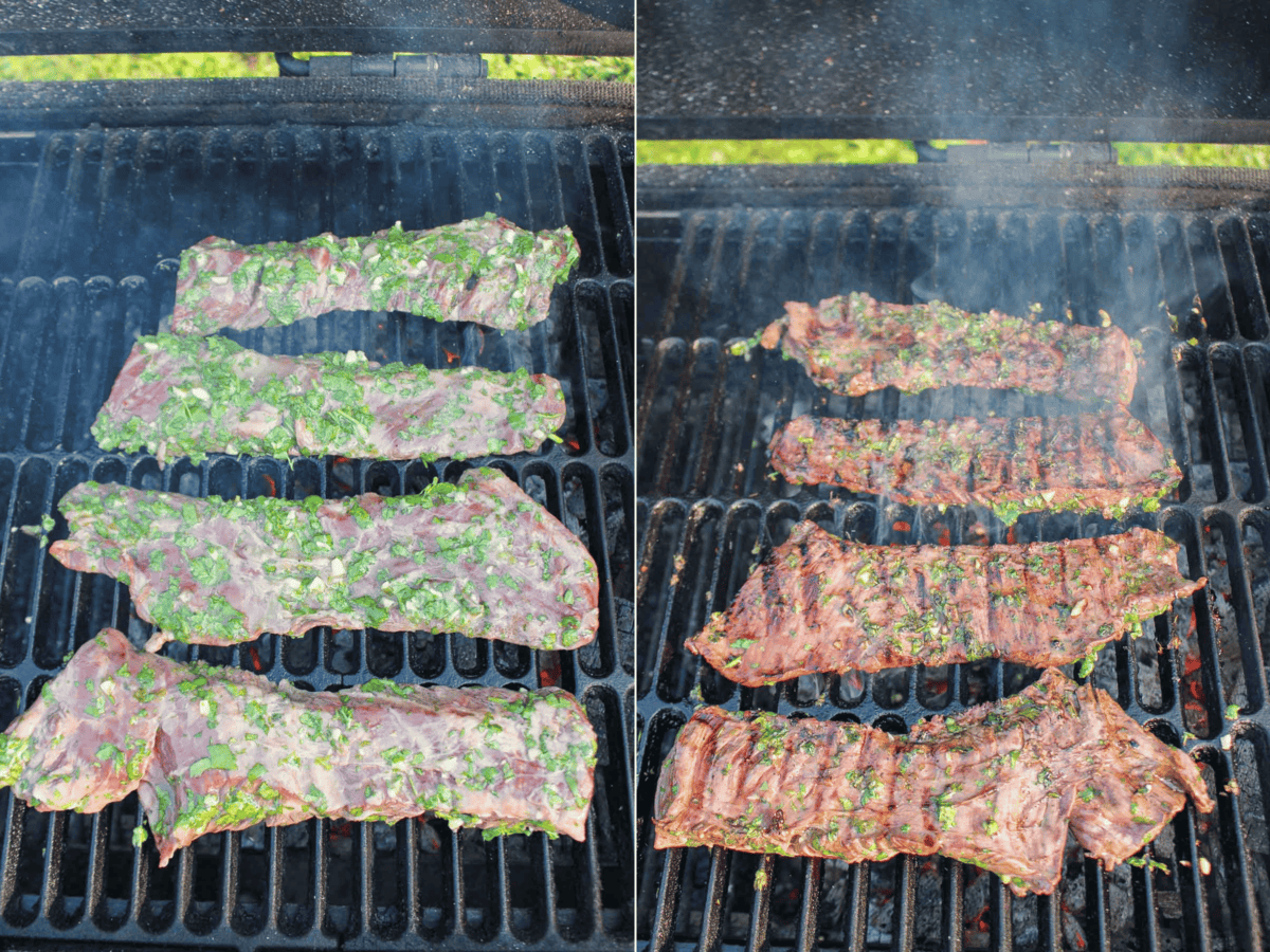 Grilling the carne asada so that we can slice it and put it on our pizza.