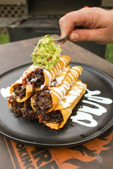 Serving up the shredded Beef flautas.