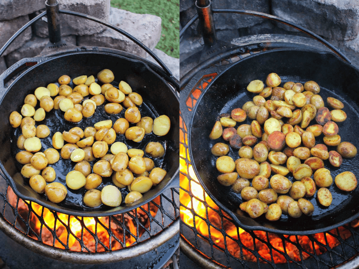 Cooking the roasted potatoes.