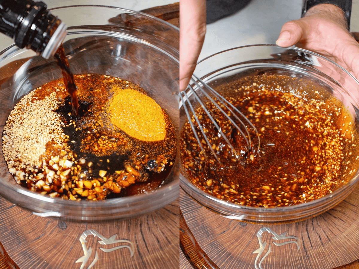 Prepping the marinade for our beef jerky recipe.