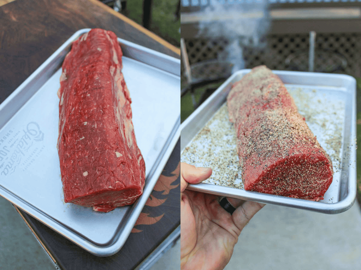 The raw beef tenderloin, before and after reasoning. 