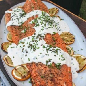 Grilled Salmon with a Creamy Horseradish Sauce.
