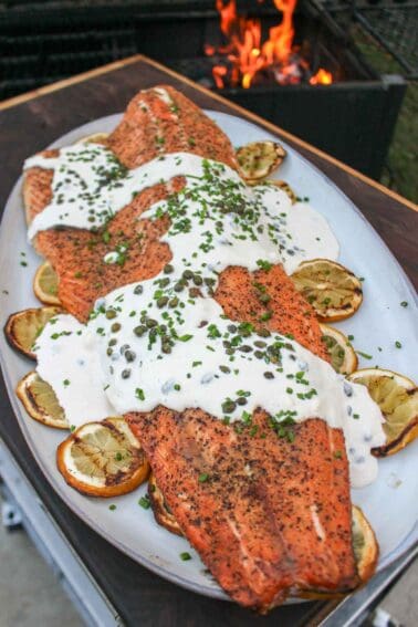 Grilled Salmon with a Creamy Horseradish Sauce.