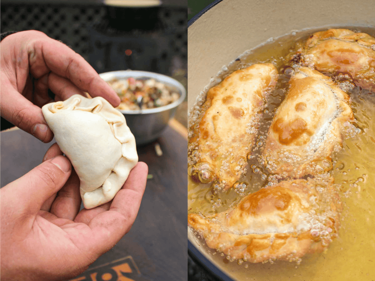 The empanadas are folded and ready to be fried. 