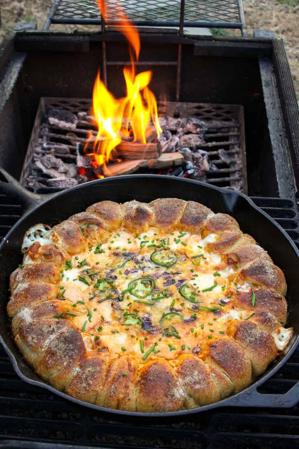 Easy Buffalo Chicken Dip with Stuffed Crust - Over The Fire Cooking