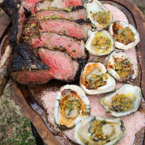 Steak with Oysters Over The Fire Cooking