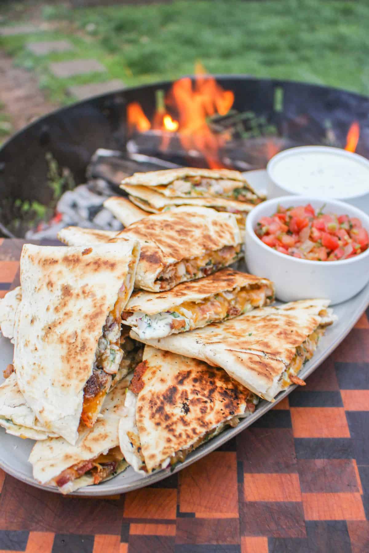 Chicken Bacon Ranch Quesadilla sliced so that we can serve them!