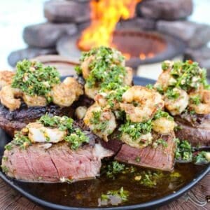 Chimichurri Steak & Shrimp Cooked Over the Fire