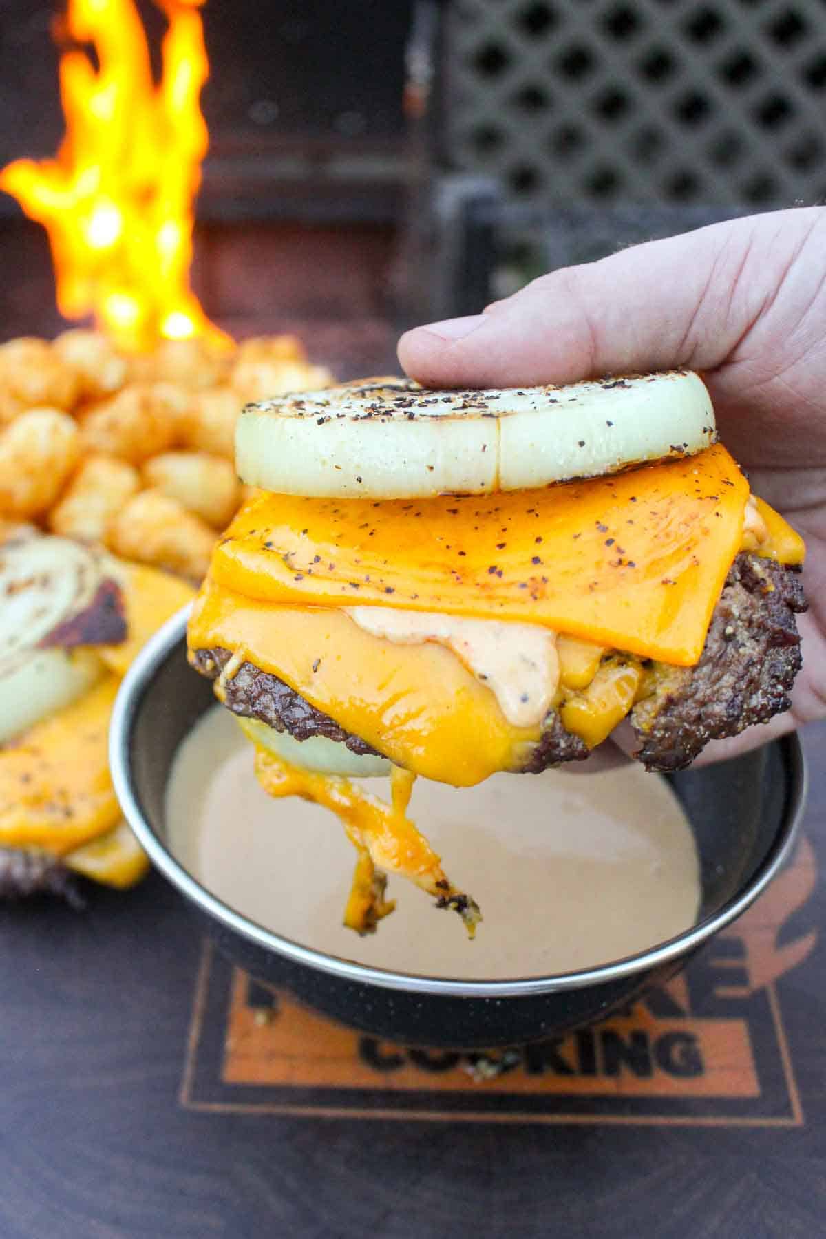 The finished masterpiece, a low-carb cheeseburger inspired by In and Out Burgers. 
