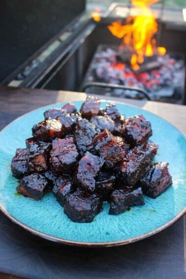Smoked Pork Burnt Ends on a plate.