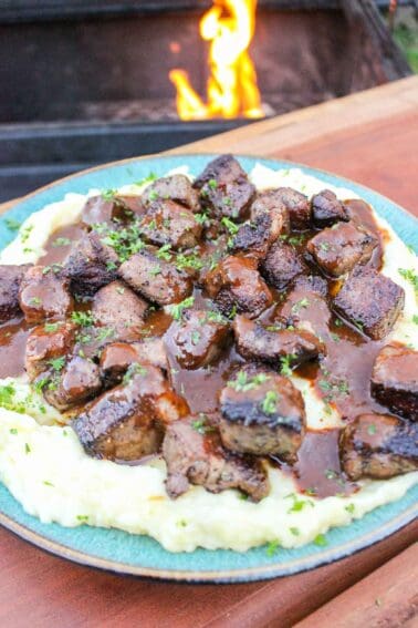 Steak Bites with Mashed Potatoes is comfort food at its best.