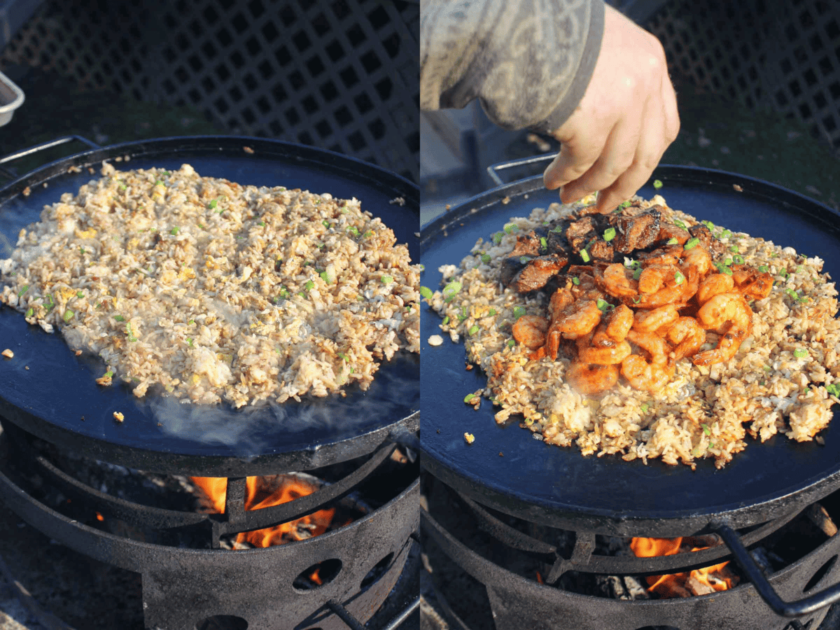 All the elements of steak and shrimp hibachi are pulled together for the final masterpiece. 
