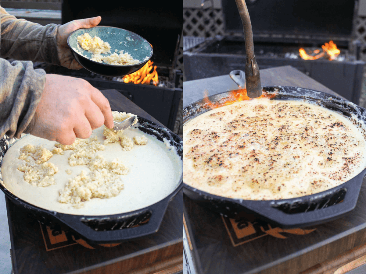The queso dip is topped with a crust for extra crunch. 