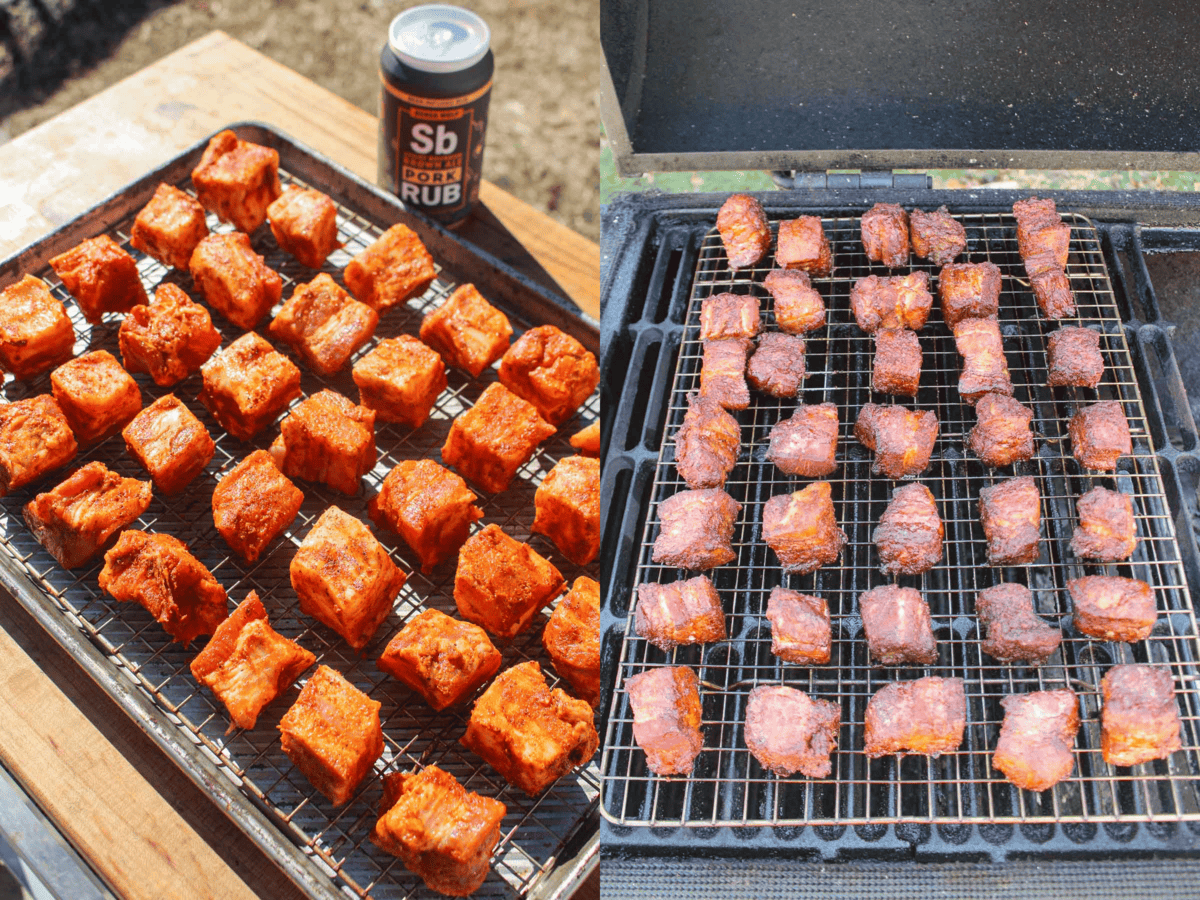 Smoked Pork Burnt Ends Over The Fire Cooking