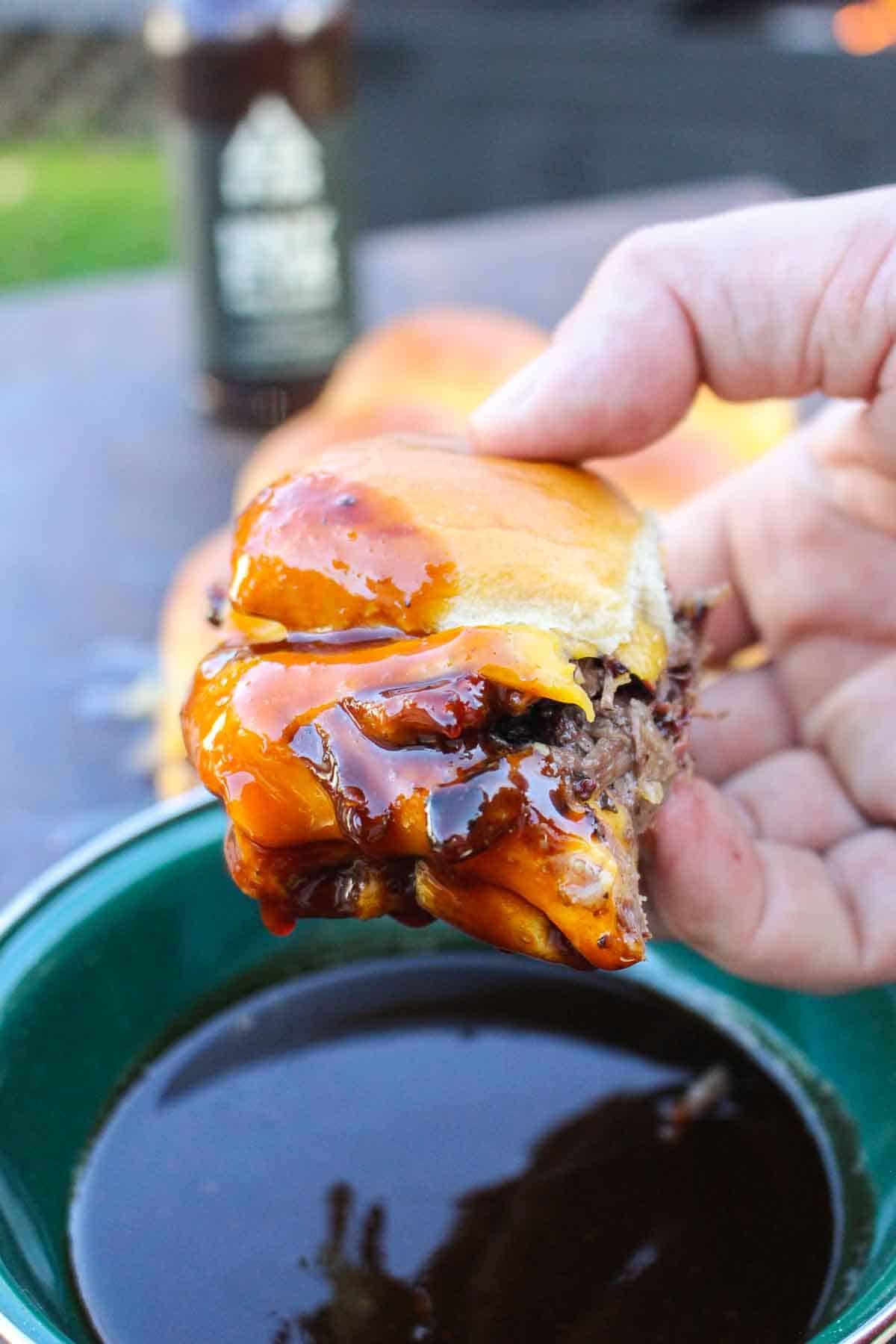 The art of a BBQ Beef Slider perfected by Derek Wolf. 
