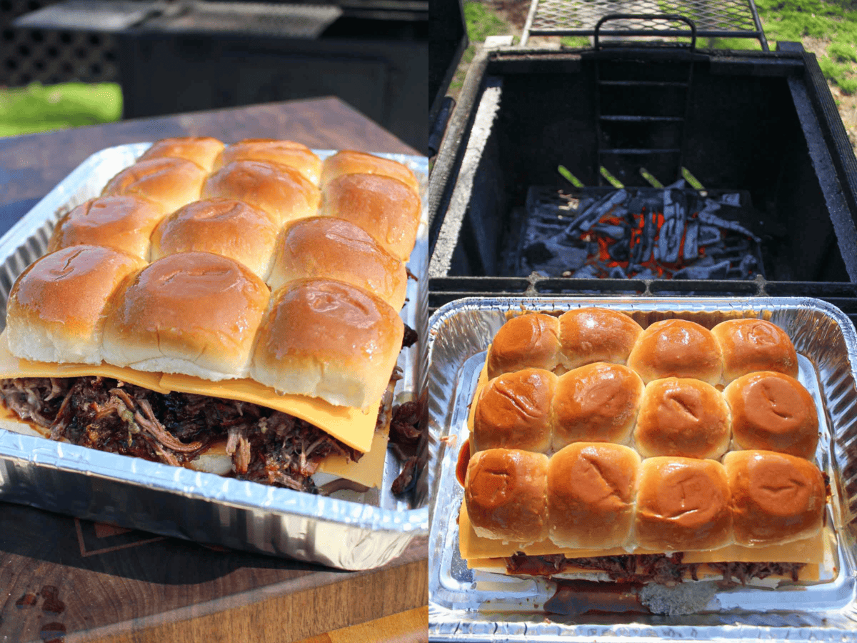 Sliders are ready for the final cook time in the smoker. 