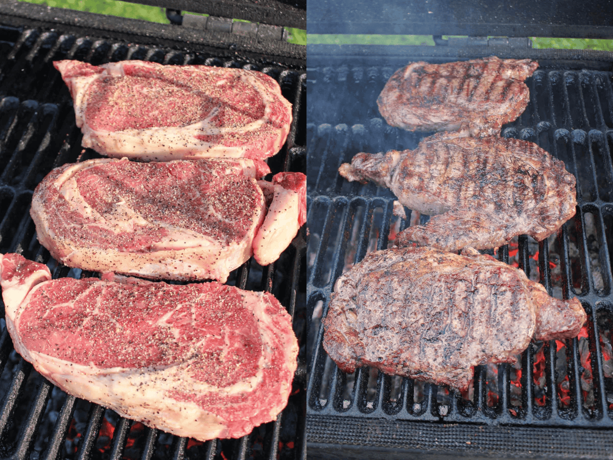 The ribeye steaks are grilled to perfection. 