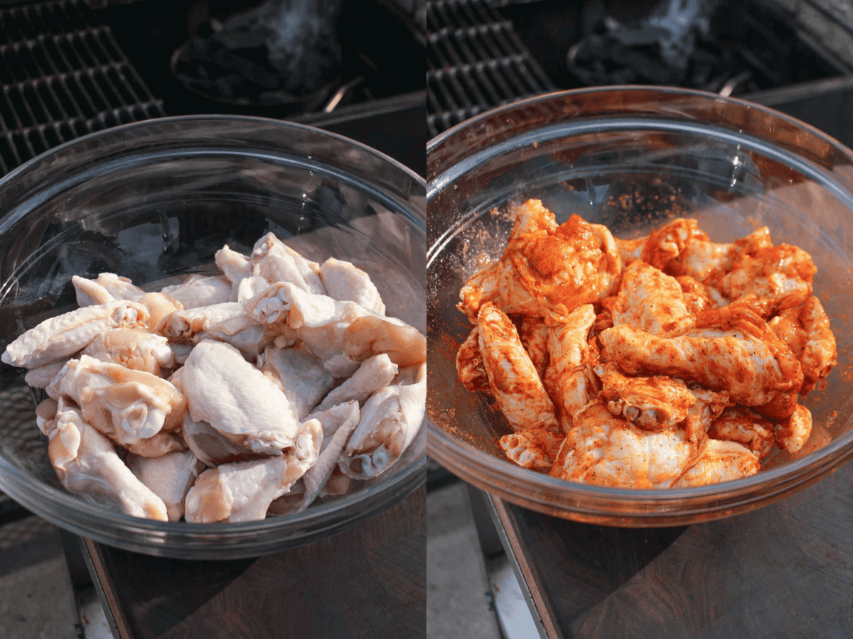 The chicken wings are seasoned with a BBQ rub. 