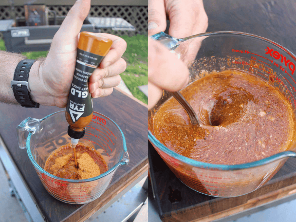 The herb sauce is the star of the grilled seafood platter show.