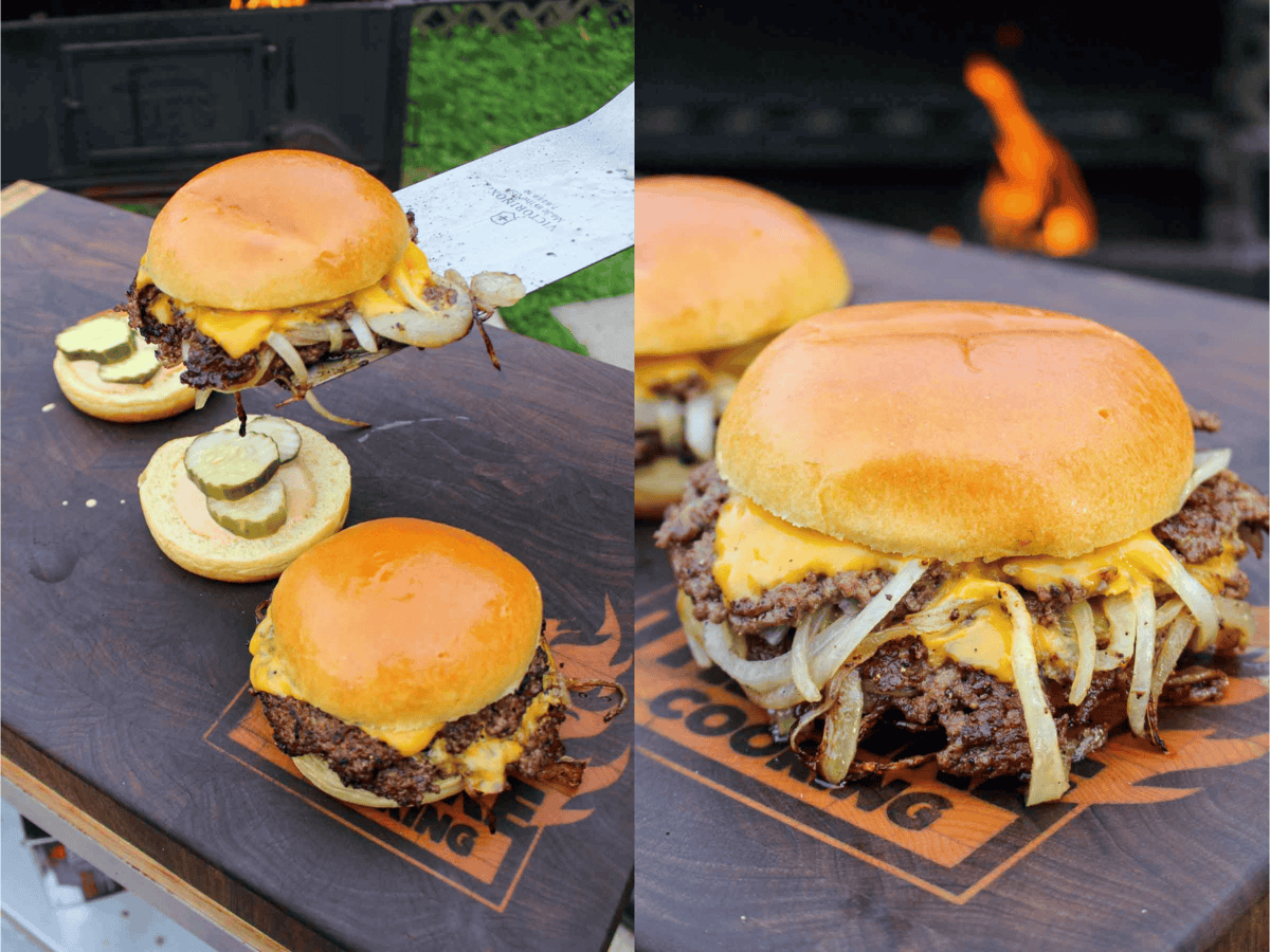 The smash burgers are assembled. 