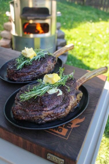 The best tomahawk steak recipe with finishing butter.
