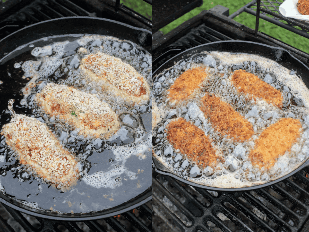 Frying the smoked jalapeño poppers.