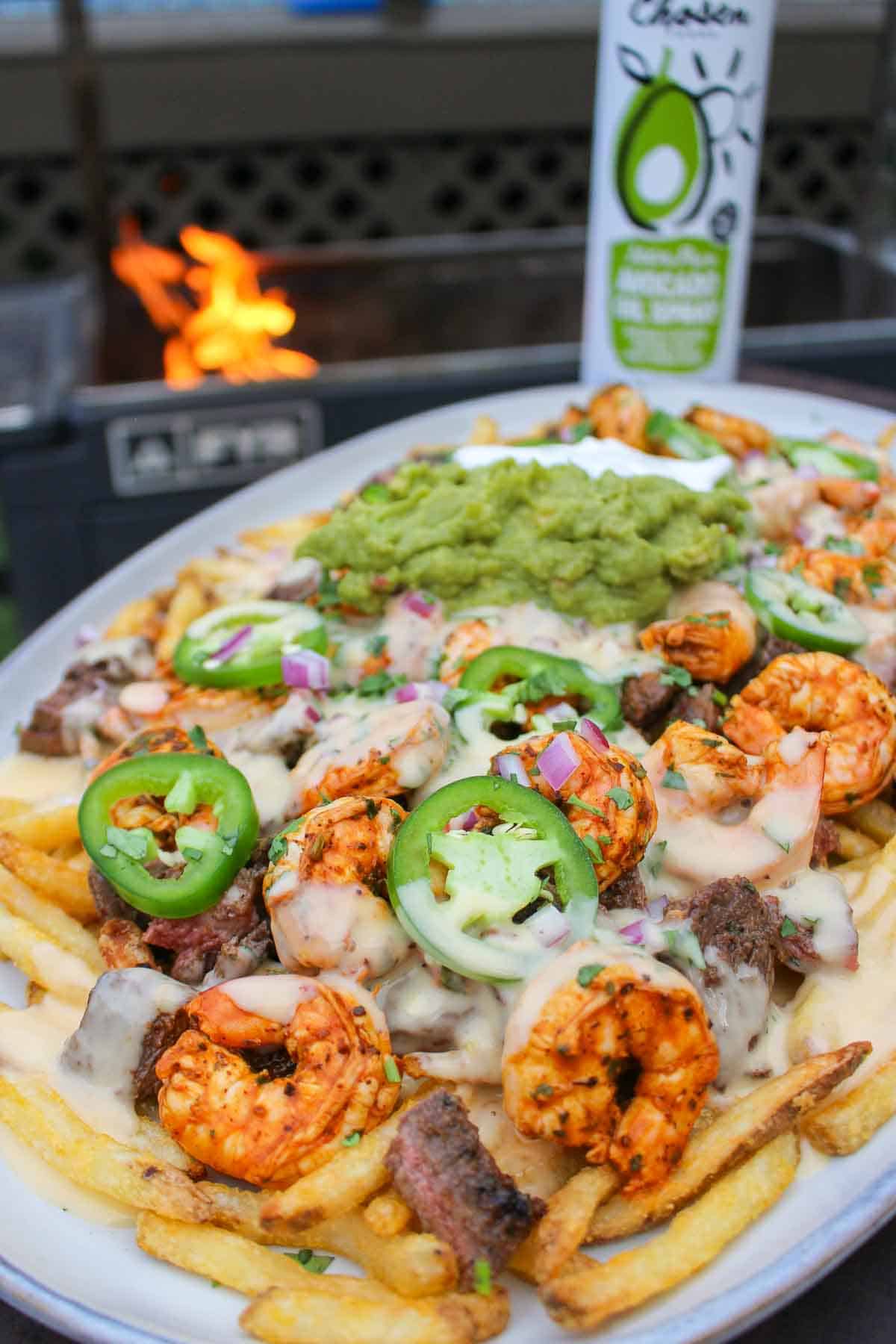 Loaded Steak Fries with Shrimp ready to eat! 