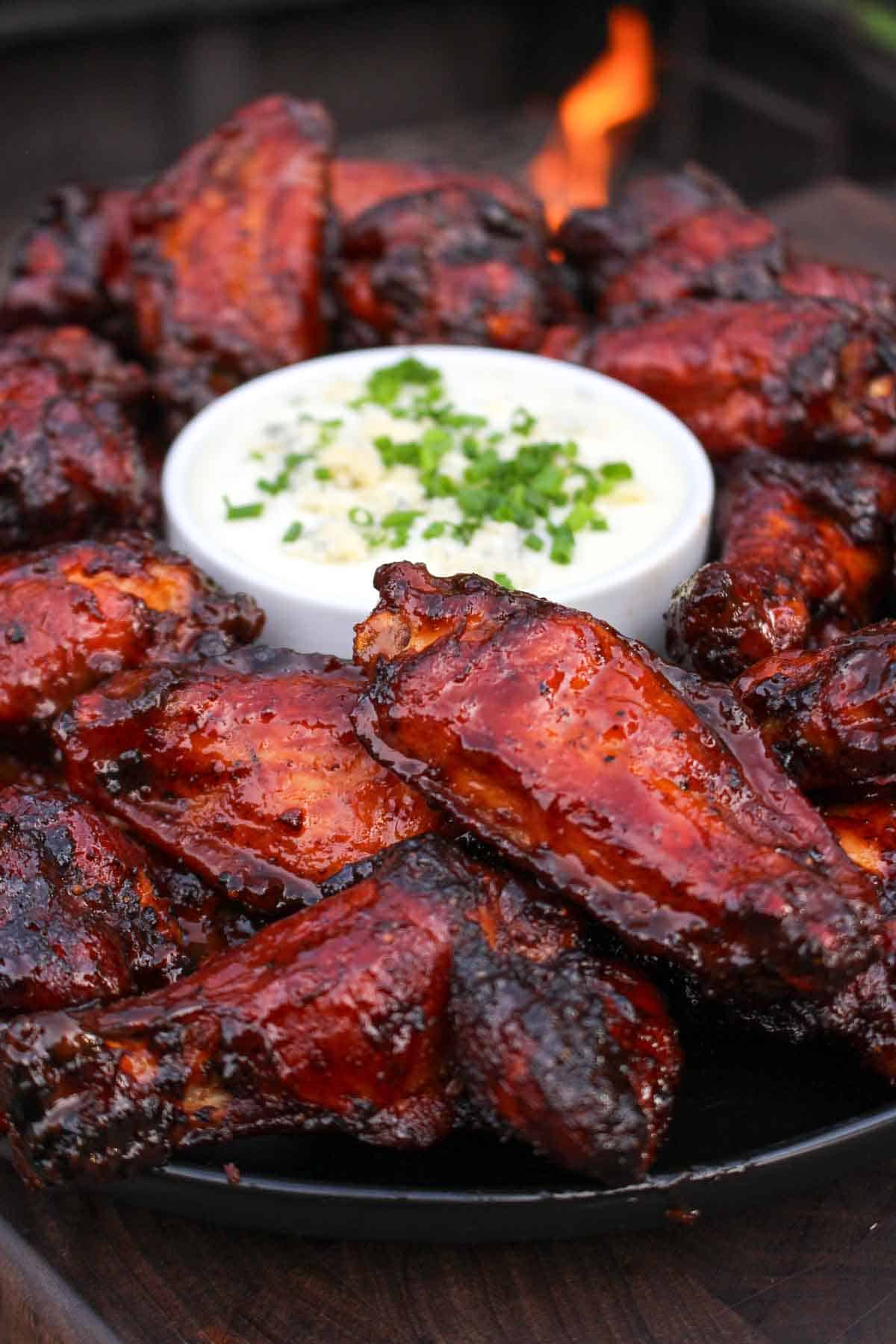 Buffalo wings with blue cheese dip ready to devour.