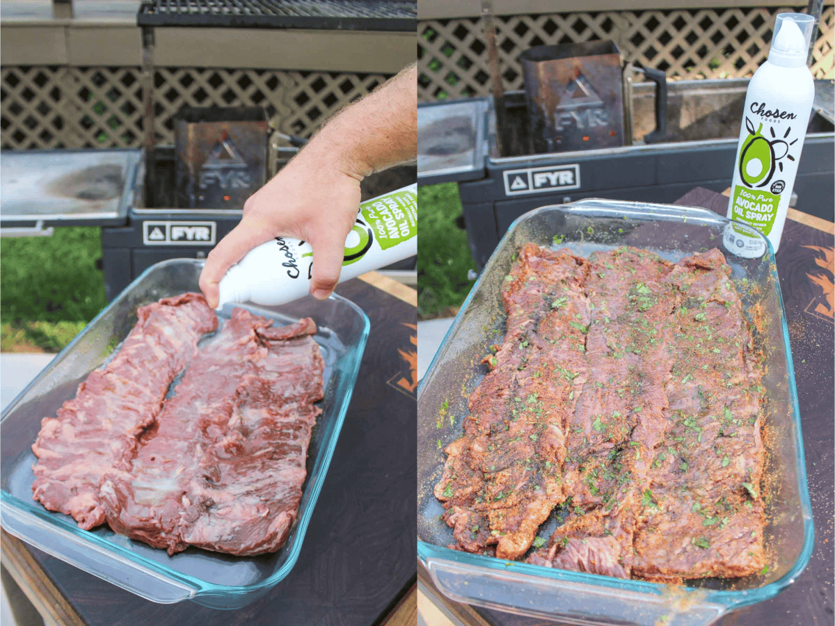 The steak is marinated overnight. 