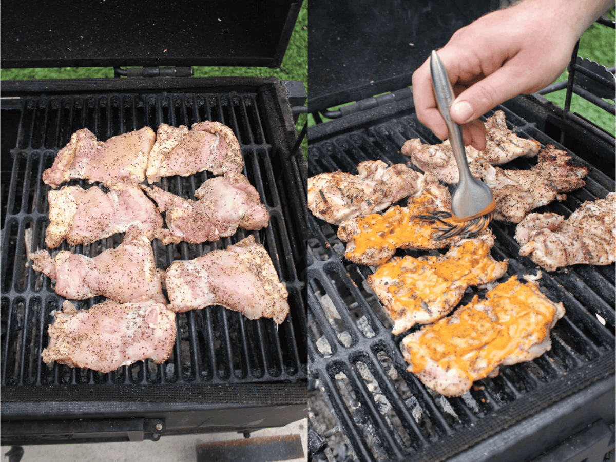 Grilling the chicken to perfection. 