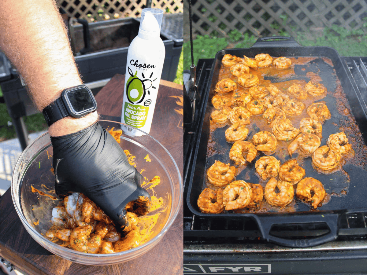 The shrimp marinate for 15 minutes before cooking. 