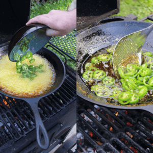 Cooking cowboy candy slices in the sugar syrup.