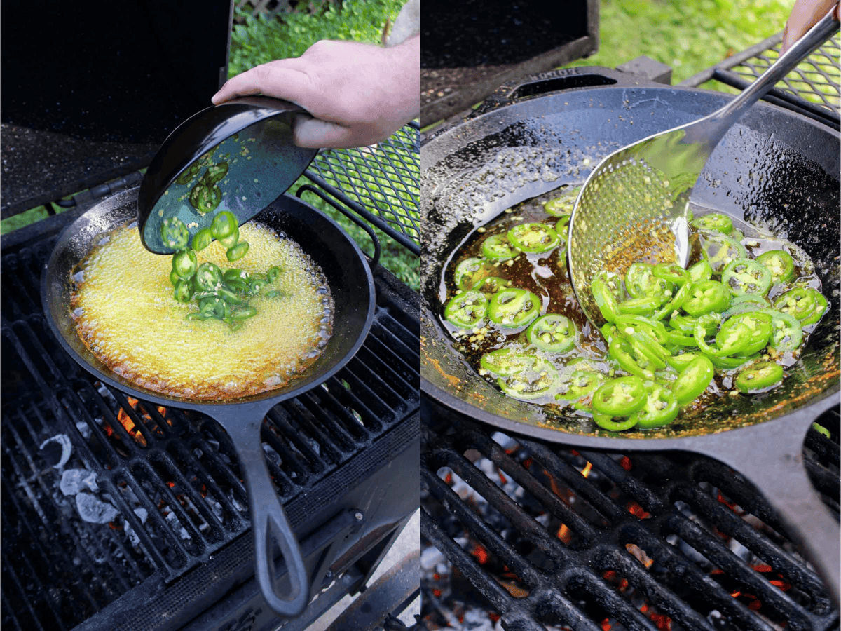 Cooking cowboy candy slices in the sugar syrup.