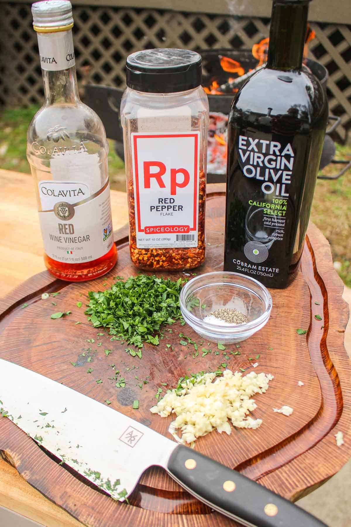 My mainstay ingredients for this sauce all set out on a cutting board. 