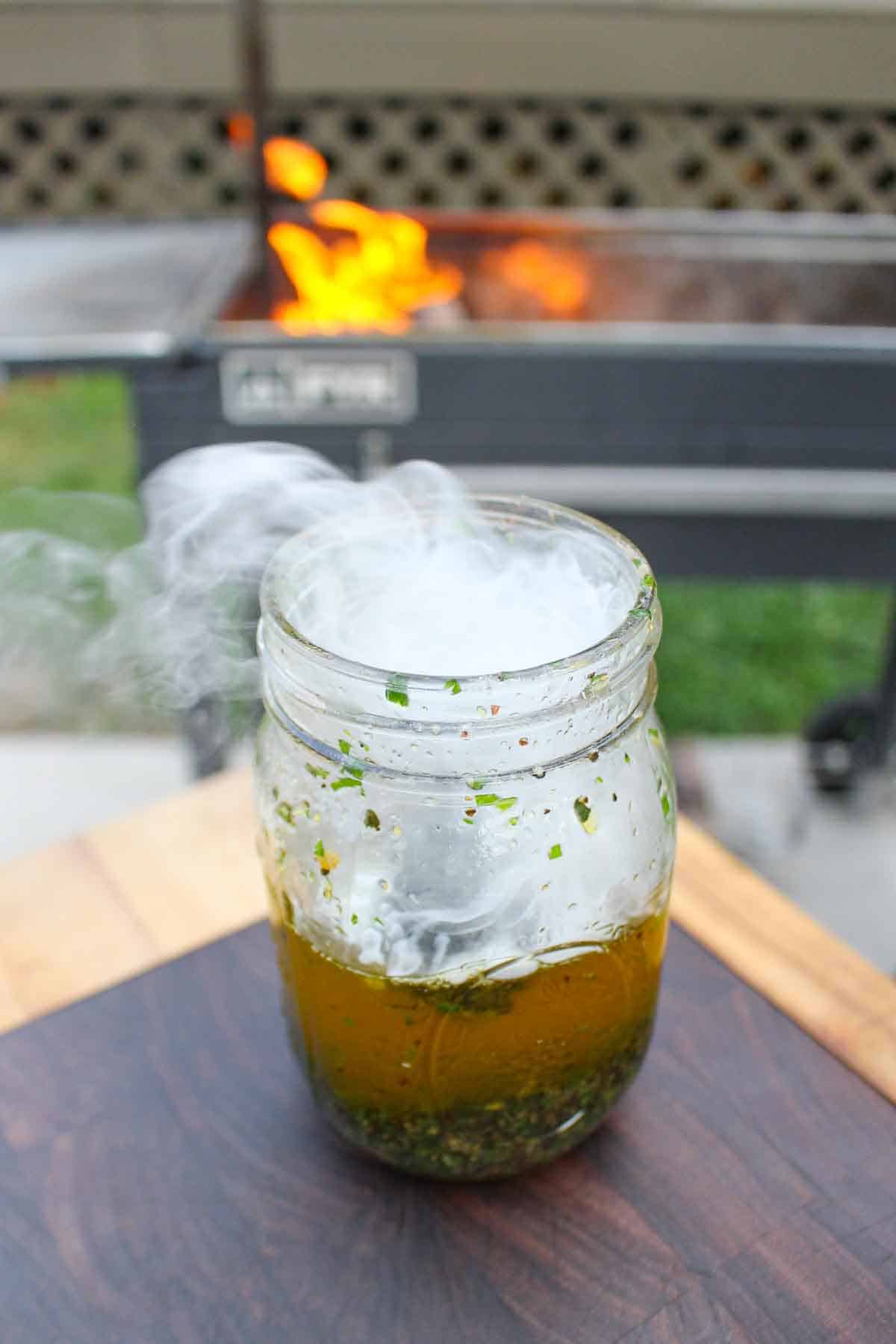 Smoke billowing out of the butter sauce.