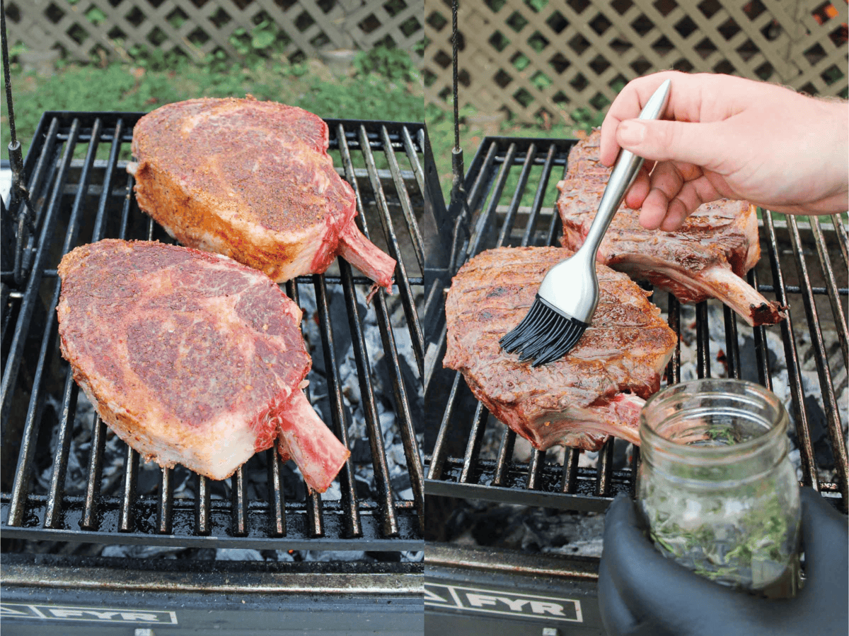 The steak are grilled and brushed with the basting sauce. 