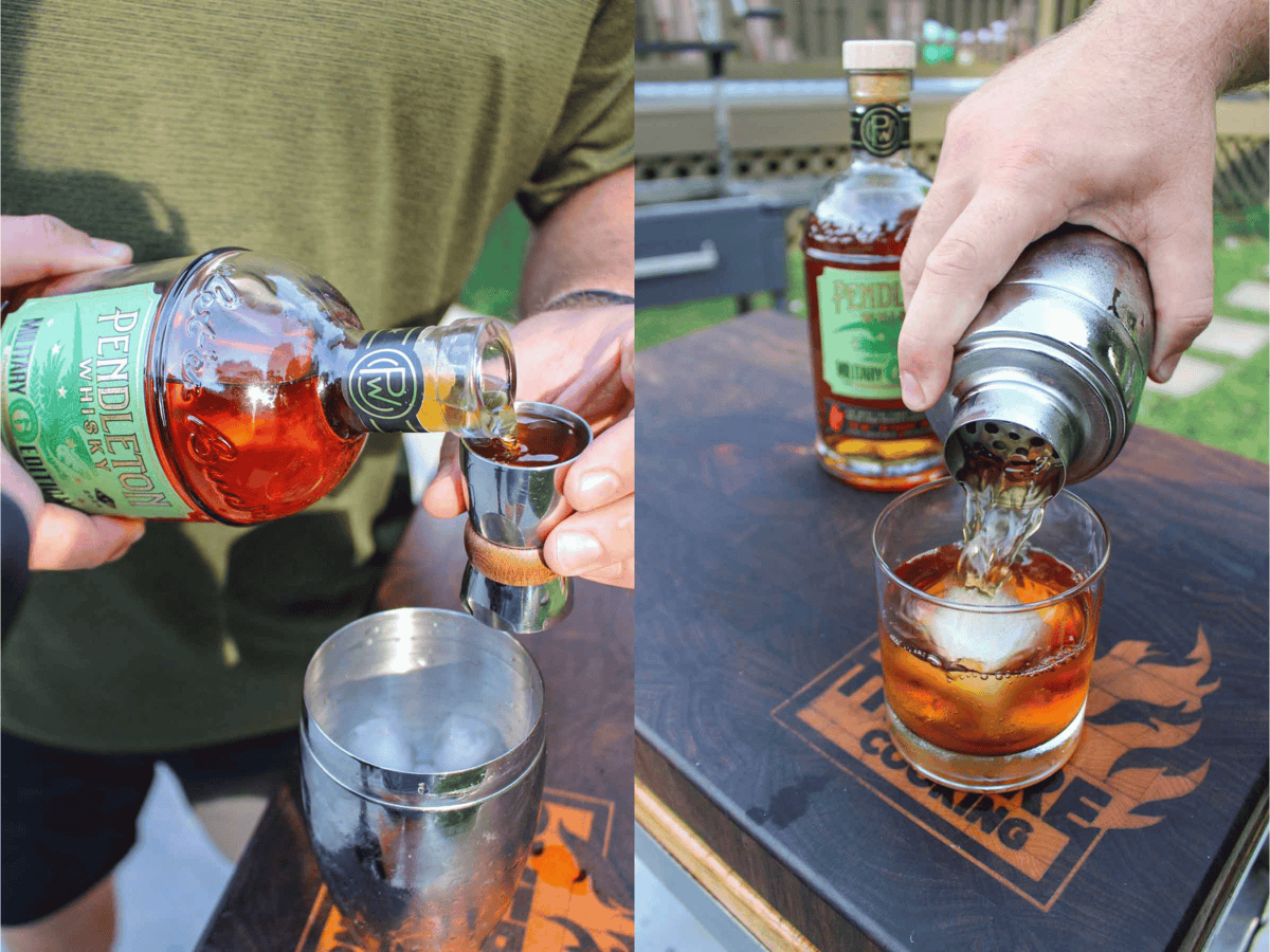 Derek Wolf pours some Pendleton Whisky over ice. 