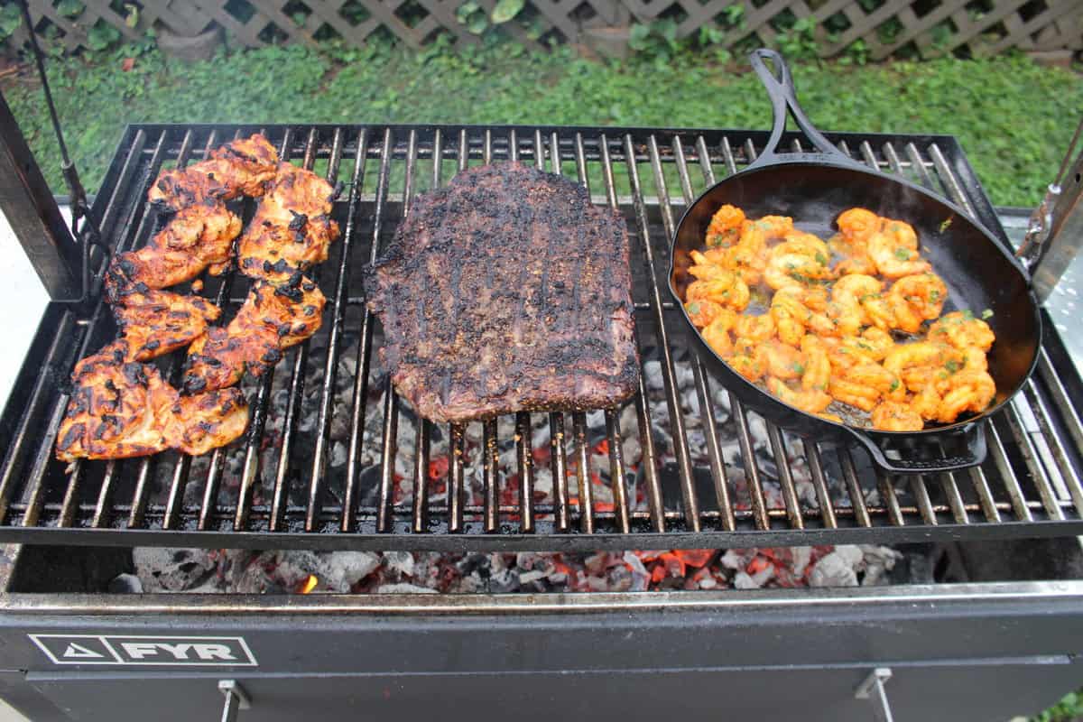 Chicken, steak and shrimp on the FYR Grill