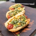 Grilled hot dogs with chimichurri