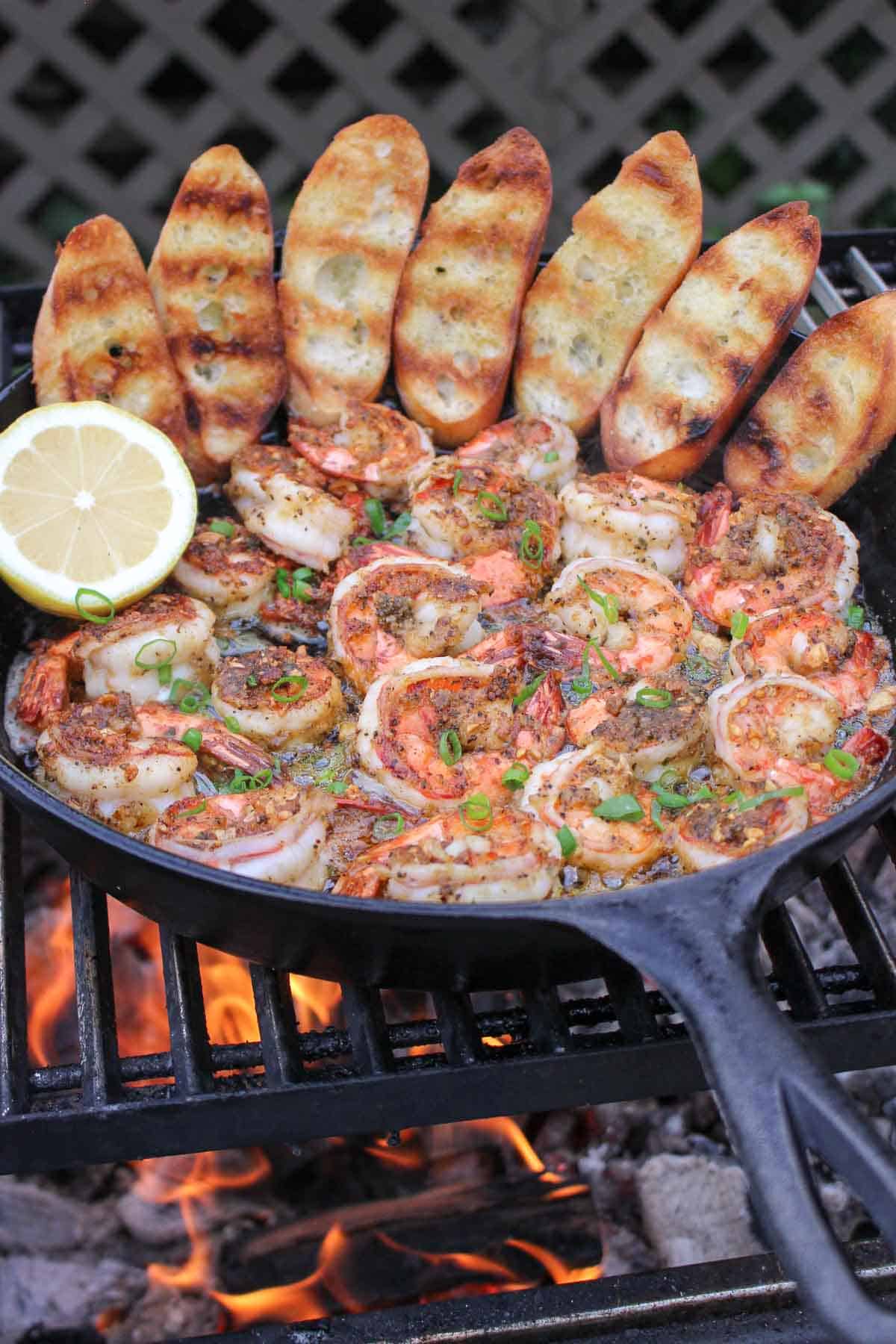 Garlic butter shrimp with crusty bread