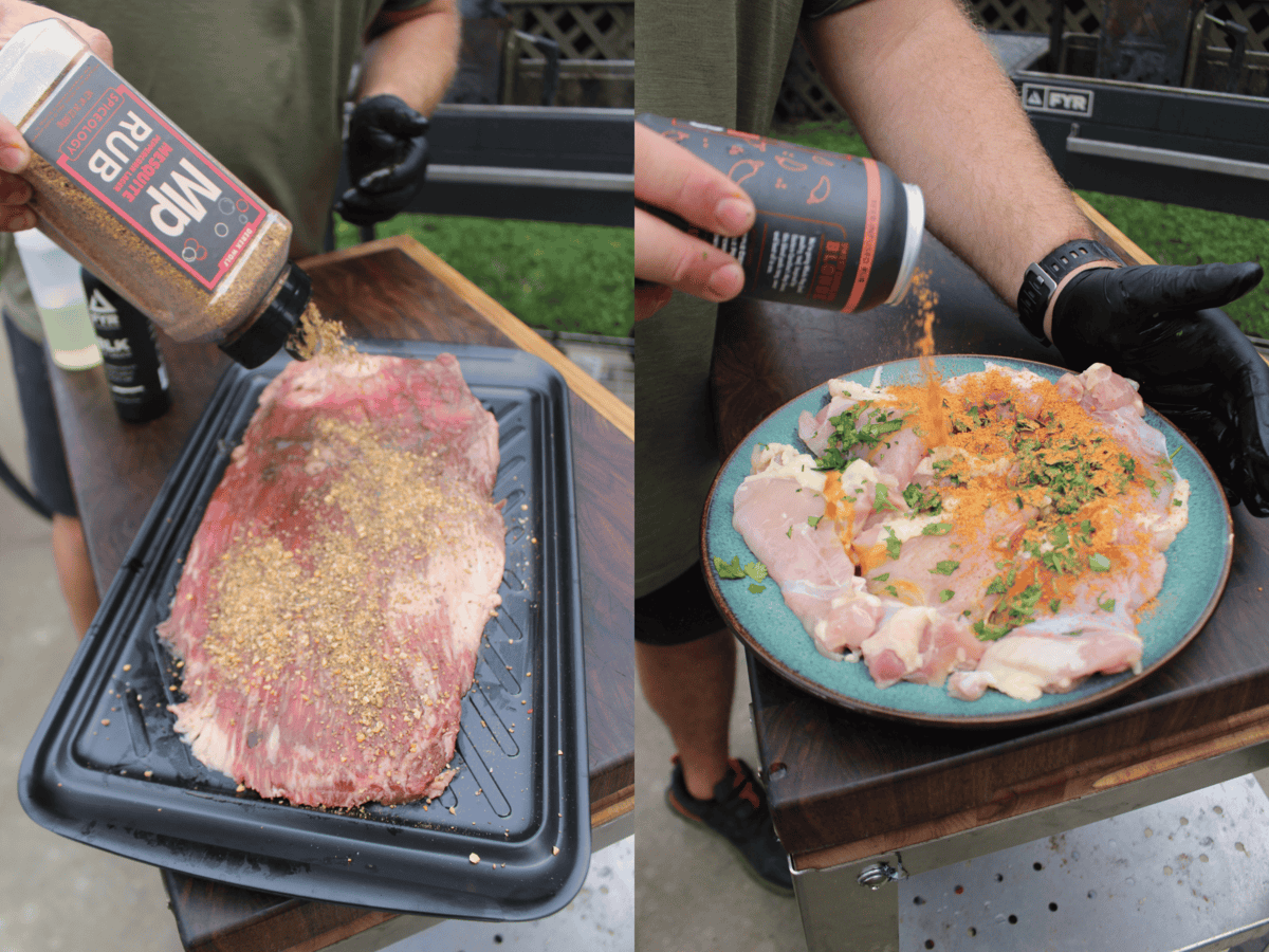 Seasoning steak and chicken for fajitas