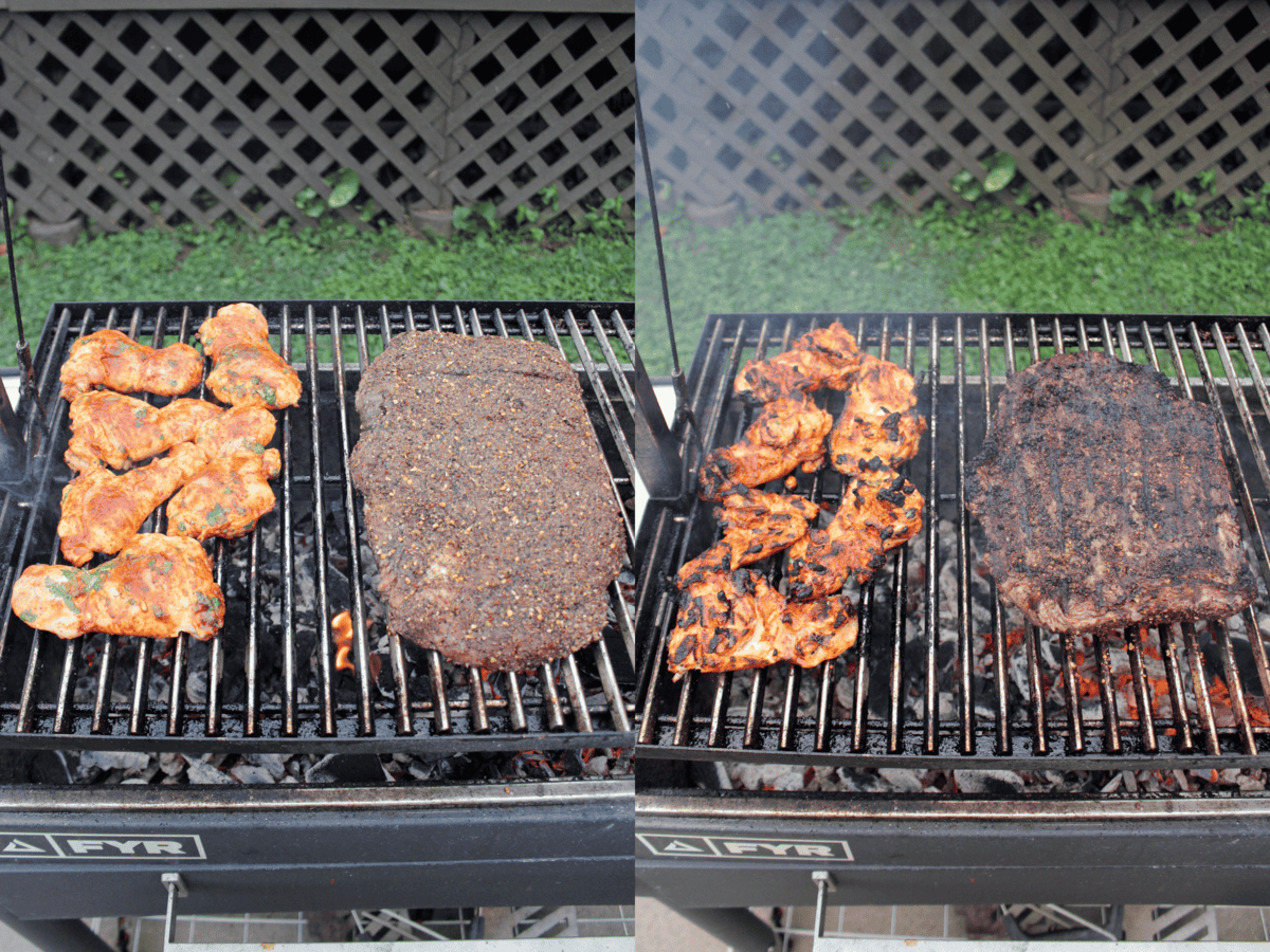 Grilling chicken and steak on FYR Grill