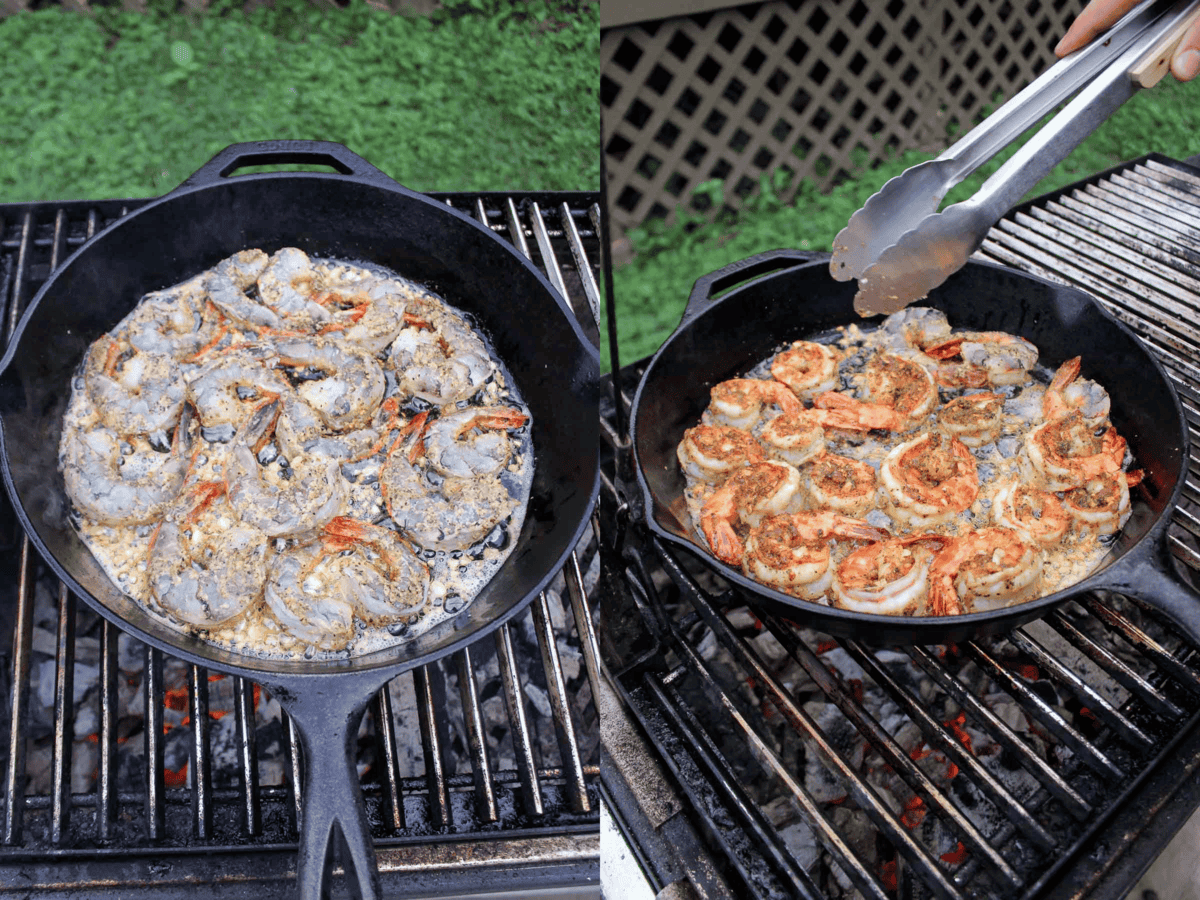 Cooking shrimp in a skillet