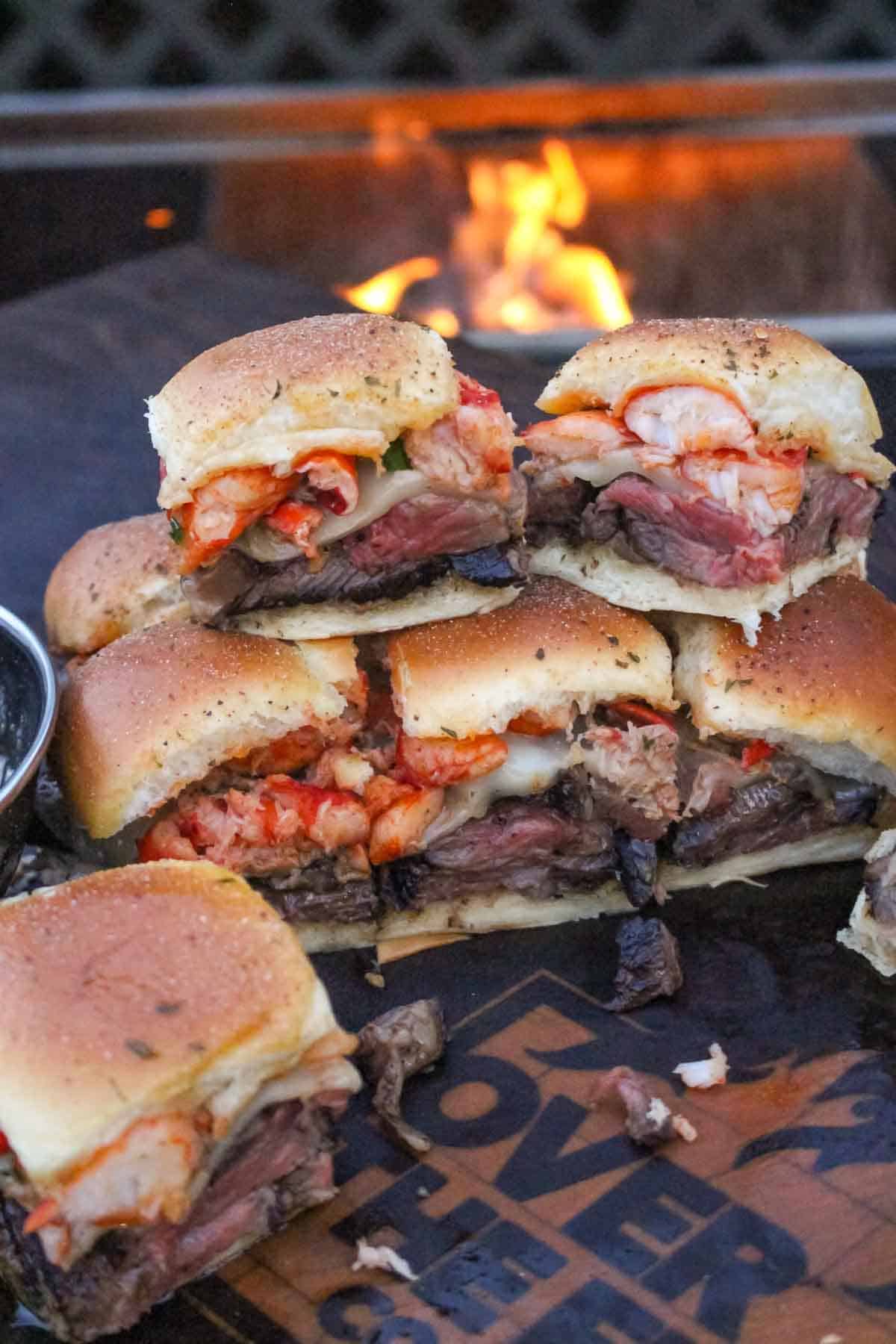 A pile of surf and turf sliders