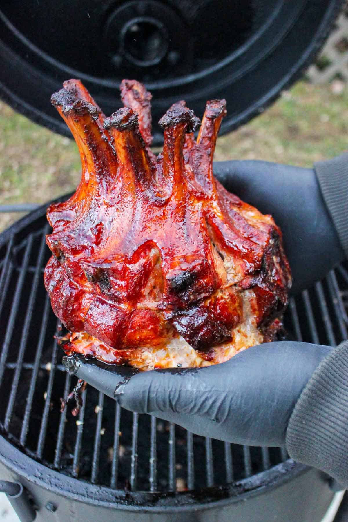 A deliciously colored and caramelized pork crown roast is always a showstopper.